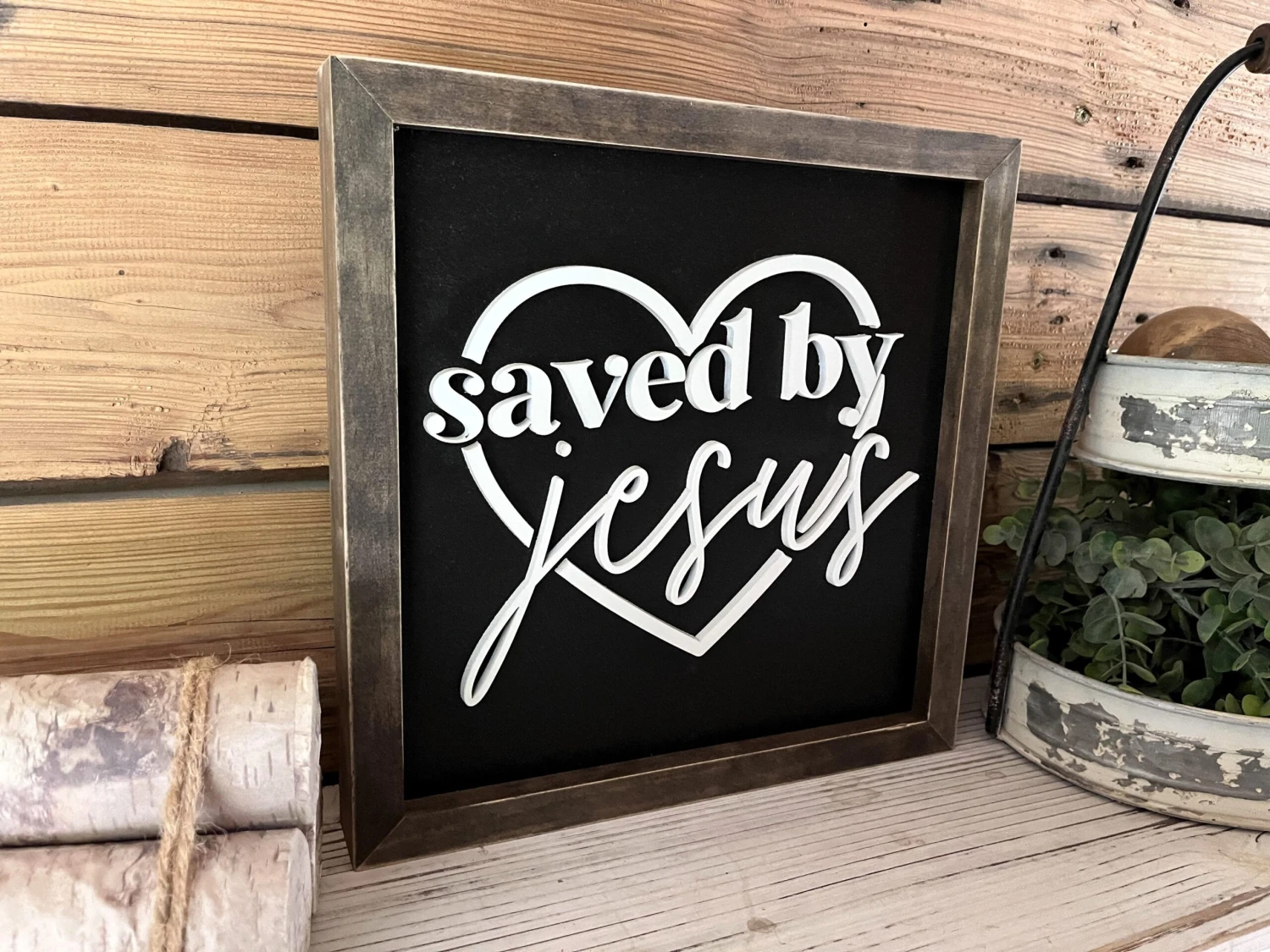 Saved By Jesus Christian Square Sign | Farmhouse Home Decor | Christian Wall Art 3 Saved By Jesus Christian Square Sign | Farmhouse Home Decor | Christian Wall Art - Image 3