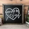Saved By Jesus Christian Square Sign | Farmhouse Home Decor | Christian Wall Art