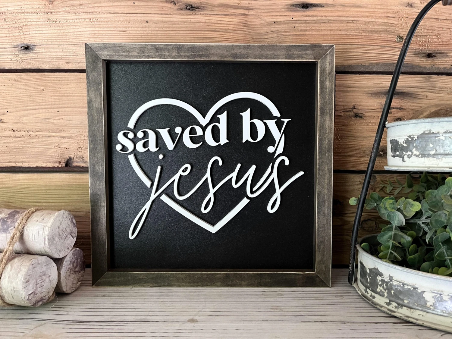 Saved By Jesus Christian Square Sign | Farmhouse Home Decor | Christian Wall Art 1 Saved By Jesus Christian Square Sign | Farmhouse Home Decor | Christian Wall Art