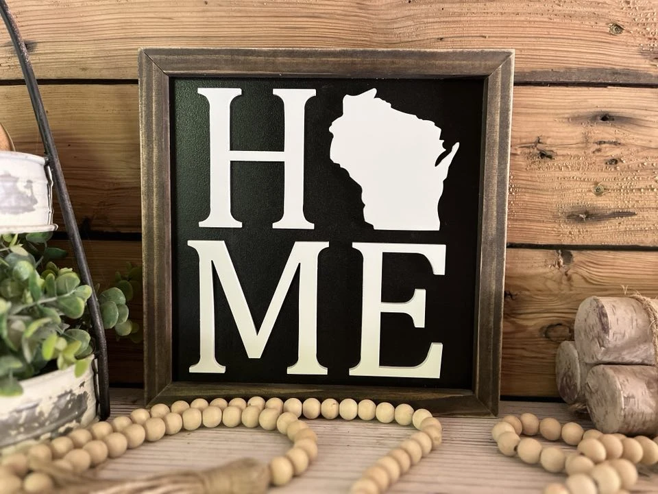 Wisconsin Sign With 3D Cutout Lettering | Home - State 1 Wisconsin Sign With 3D Cutout Lettering | Home - State