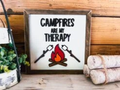 Campfires Are My Therapy Square Sign | Farmhouse Home Decor