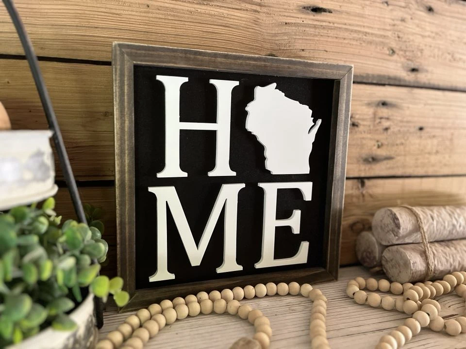 Wisconsin Sign With 3D Cutout Lettering | Home - State 2 Wisconsin Sign With 3D Cutout Lettering | Home - State - Image 2