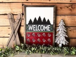Welcome With Pinecones Sign | Farmhouse Christmas Sign | Winter Sign