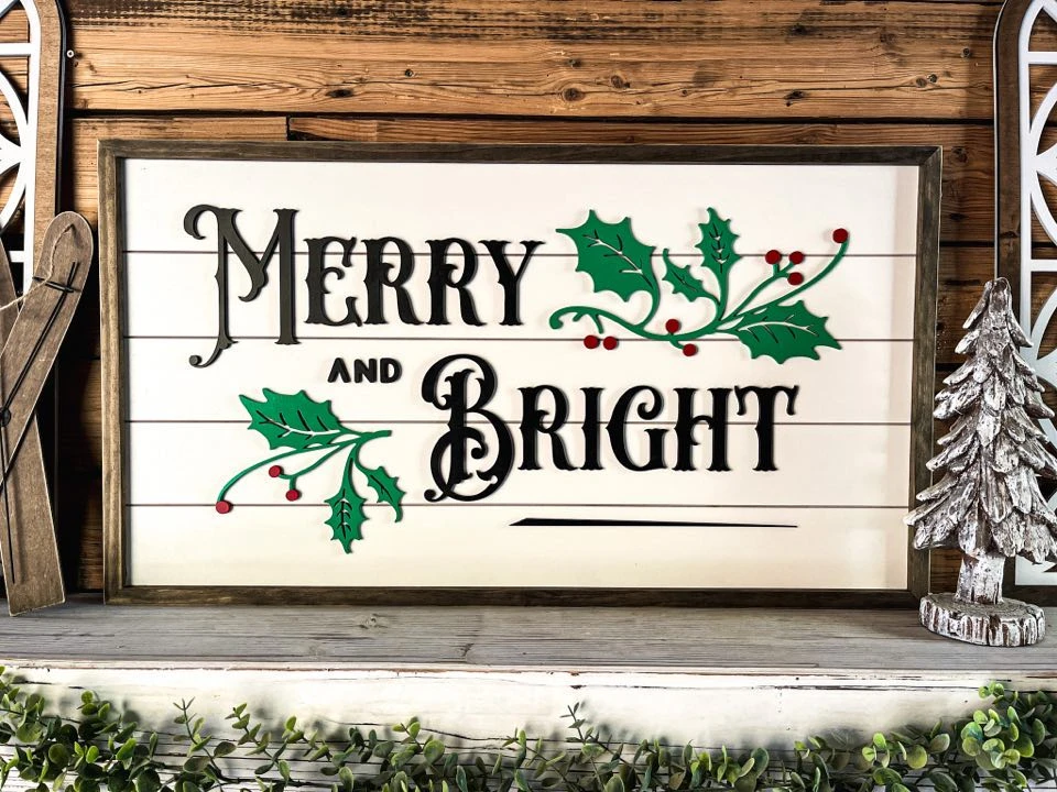 Merry And Bright Christmas Sign | Farmhouse Christmas Sign | Winter Sign 1 Merry And Bright Christmas Sign | Farmhouse Christmas Sign | Winter Sign