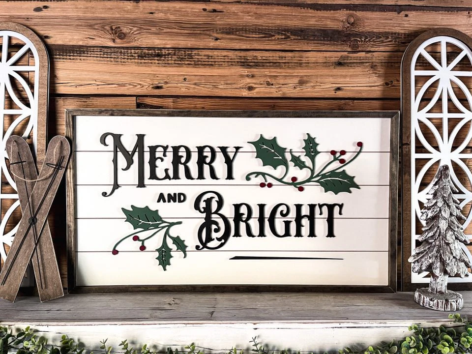 Merry And Bright Christmas Sign | Farmhouse Christmas Sign | Winter Sign 2 Merry And Bright Christmas Sign | Farmhouse Christmas Sign | Winter Sign - Image 2