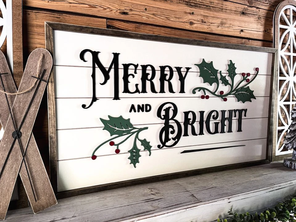 Merry And Bright Christmas Sign | Farmhouse Christmas Sign | Winter Sign 7 Merry And Bright Christmas Sign | Farmhouse Christmas Sign | Winter Sign - Image 7