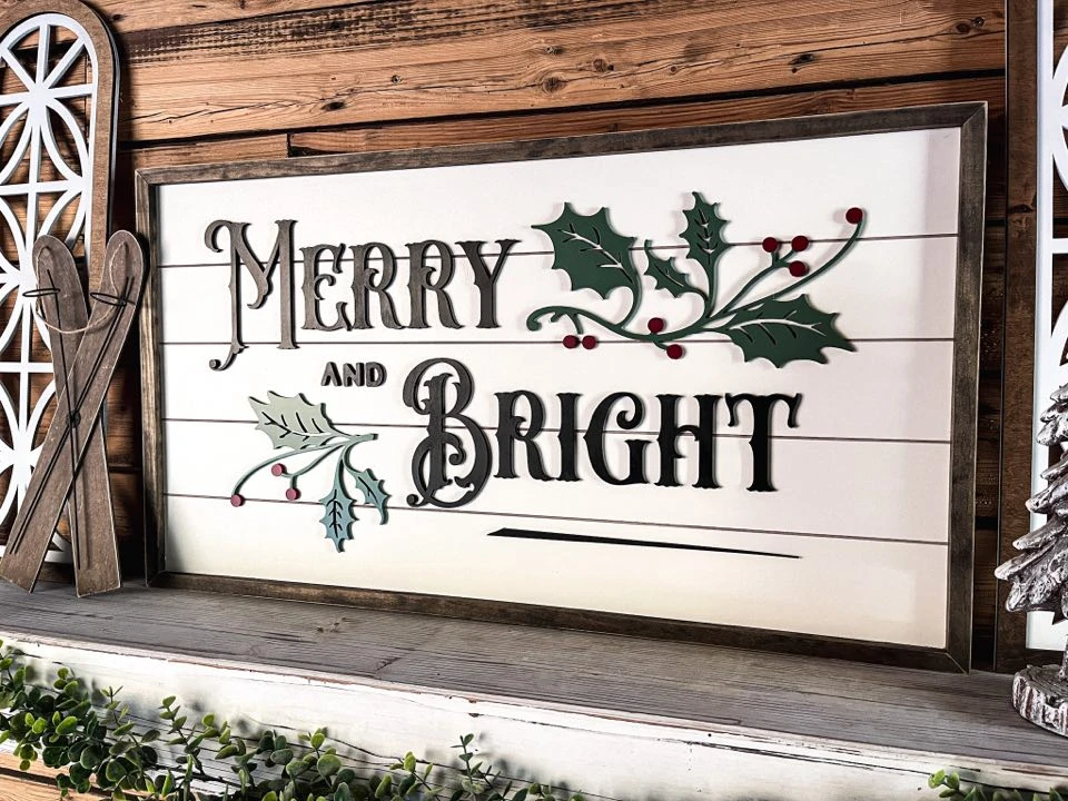 Merry And Bright Christmas Sign | Farmhouse Christmas Sign | Winter Sign 9 Merry And Bright Christmas Sign | Farmhouse Christmas Sign | Winter Sign - Image 9