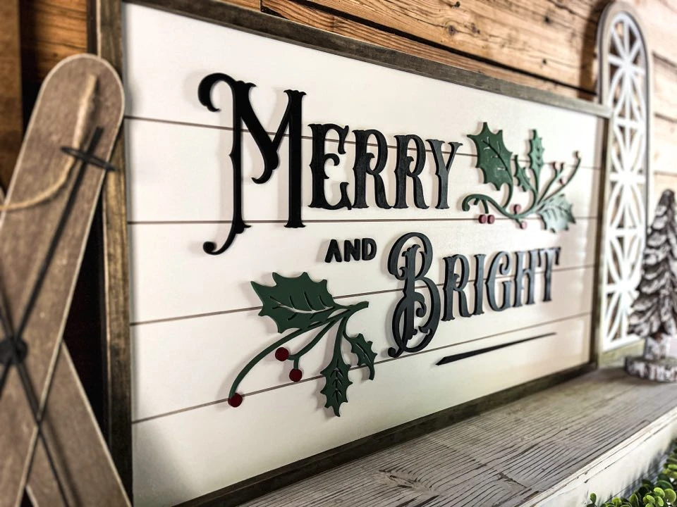 Merry And Bright Christmas Sign | Farmhouse Christmas Sign | Winter Sign 11 Merry And Bright Christmas Sign | Farmhouse Christmas Sign | Winter Sign - Image 11