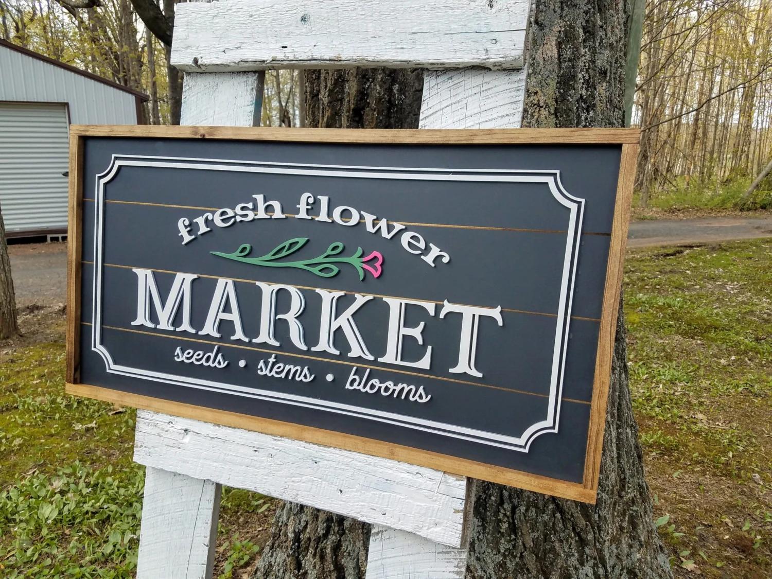 Flower Market Farmhouse Sign | Raised Lettering Farmhouse Sign With Shiplap 2 Flower Market Farmhouse Sign | Raised Lettering Farmhouse Sign With Shiplap - Image 2