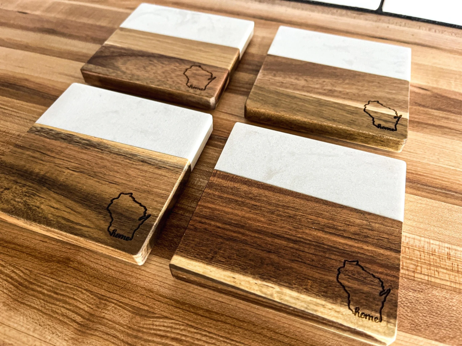Wisconsin Coasters | Marble And Wood Coasters | Set Of 4 Square Slate Coasters | Wisconsin Gifts 2 Wisconsin Coasters | Marble And Wood Coasters | Set Of 4 Square Slate Coasters | Wisconsin Gifts - Image 2