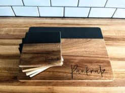Personalized Coasters And Cheese Board | Slate And Wood Coasters | Set Of 4 Square Coasters | Personalized Gifts -The Farmer’s Wife WI Deals Store 418269754 357567353759470 730690601394884143 n