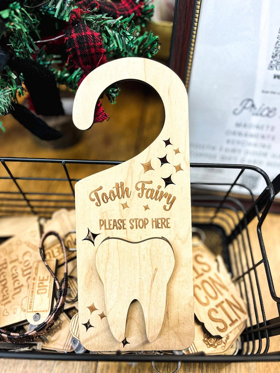 Tooth Fairy Wooden Door Hanger | Laser Engraved Wood 1 Tooth Fairy Wooden Door Hanger | Laser Engraved Wood