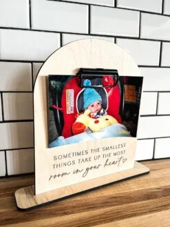 Maple Wood Engraved Shelf Decor - 10" Tall, 8" Wide, Clipboard Clip To Hold Picture, Handcrafted Boho Photo Sign, Laser Engraved Gift For Mom, Arched Design