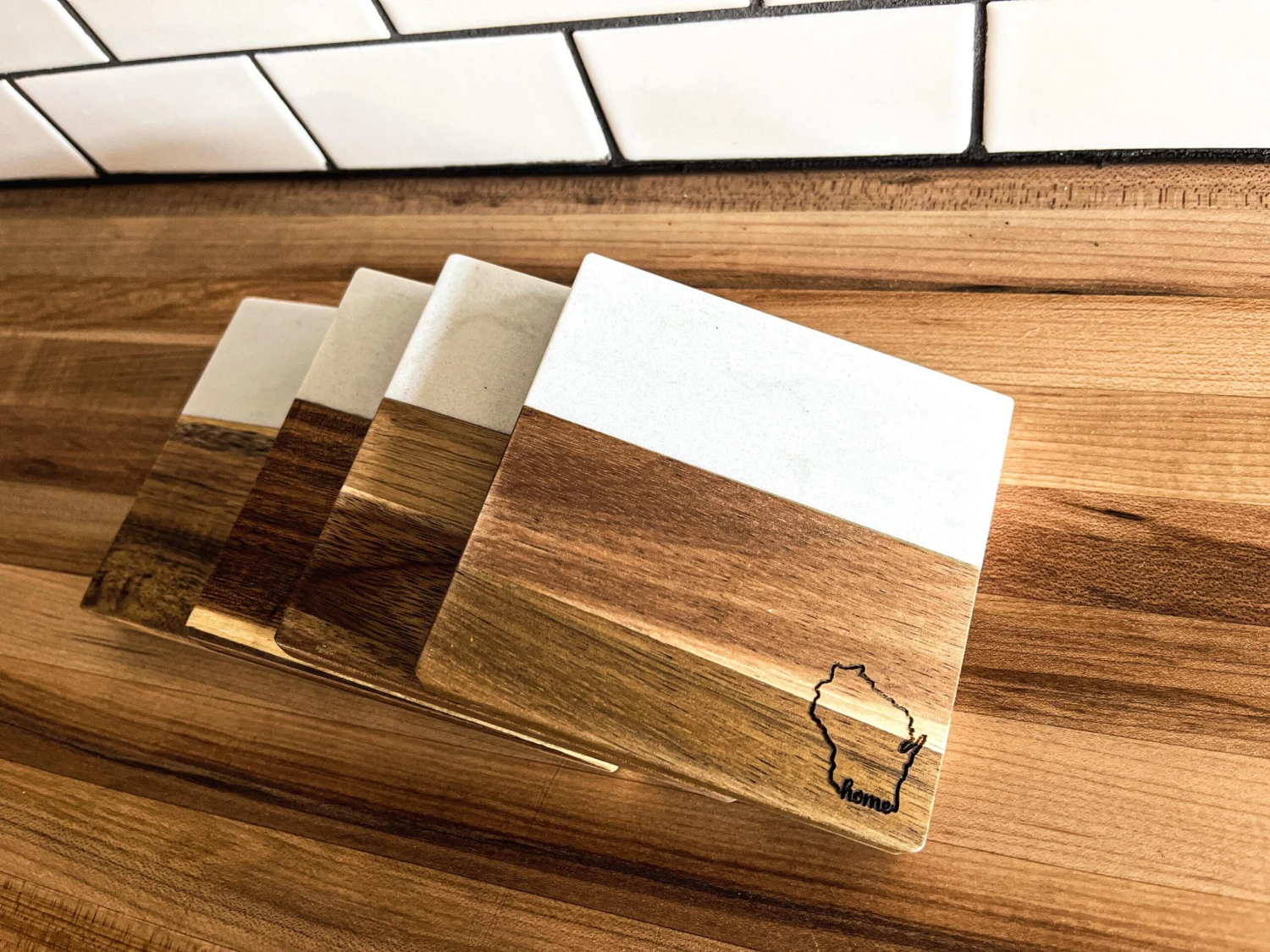 Wisconsin Coasters | Marble And Wood Coasters | Set Of 4 Square Slate Coasters | Wisconsin Gifts 4 Wisconsin Coasters | Marble And Wood Coasters | Set Of 4 Square Slate Coasters | Wisconsin Gifts - Image 4