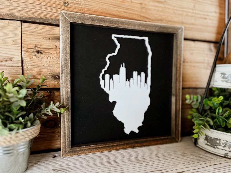Illinois Sign With Chicago Skyline 3D Cutout 3 Illinois Sign With Chicago Skyline 3D Cutout - Image 3