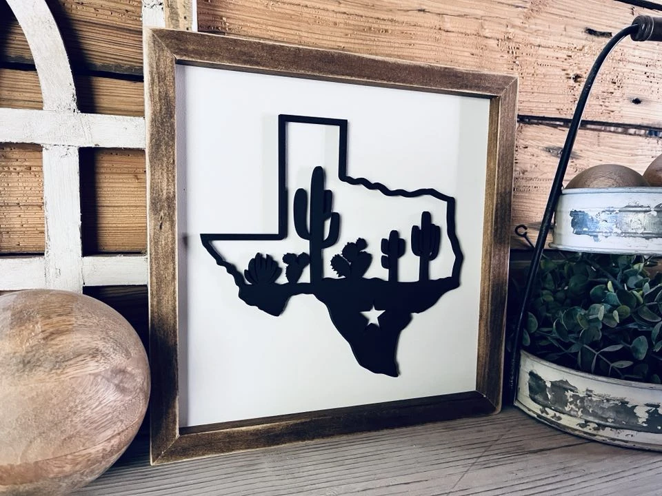 Texas Sign With Cactus | Small Shelf Decor 2 Texas Sign With Cactus | Small Shelf Decor - Image 2