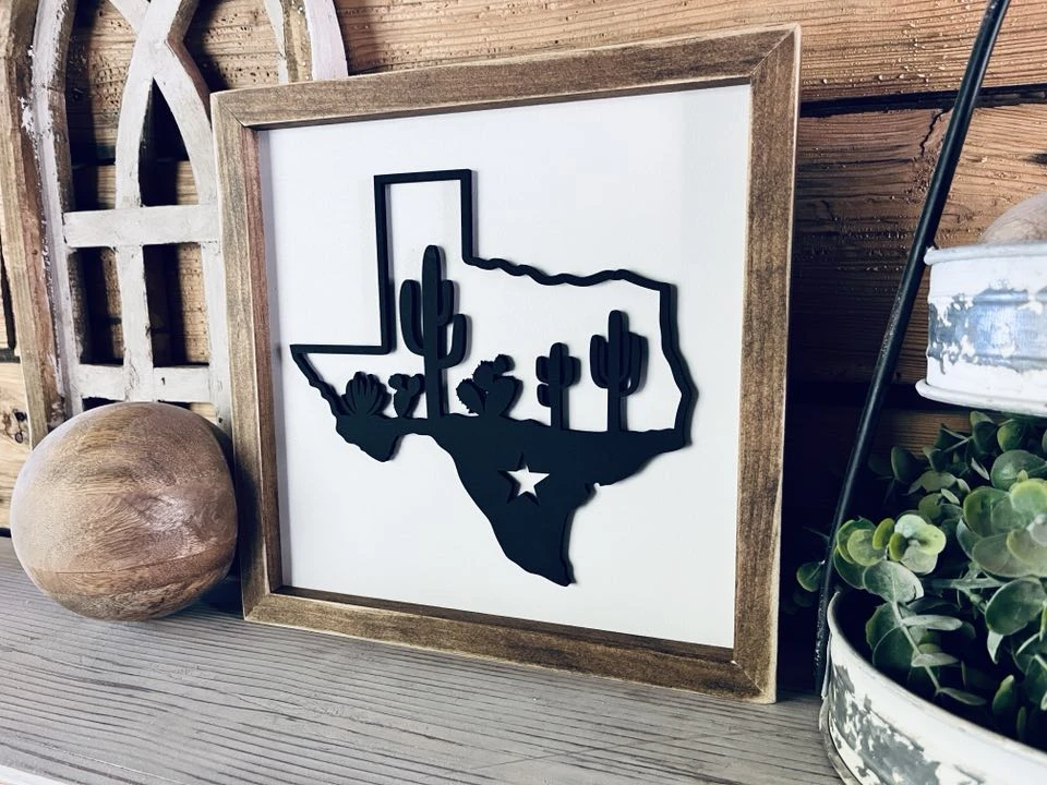 Texas Sign With Cactus | Small Shelf Decor 3 Texas Sign With Cactus | Small Shelf Decor - Image 3