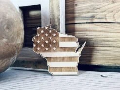 Wisconsin American Flag Wood Magnet