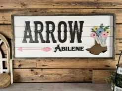 The Farmer’s Wife WI Deals Store 19 Western Child Name Sign | Shiplap Sign | Cowboy Boots With Flowers Sign