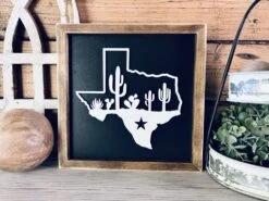 Texas Sign With Cactus | Small Shelf Decor