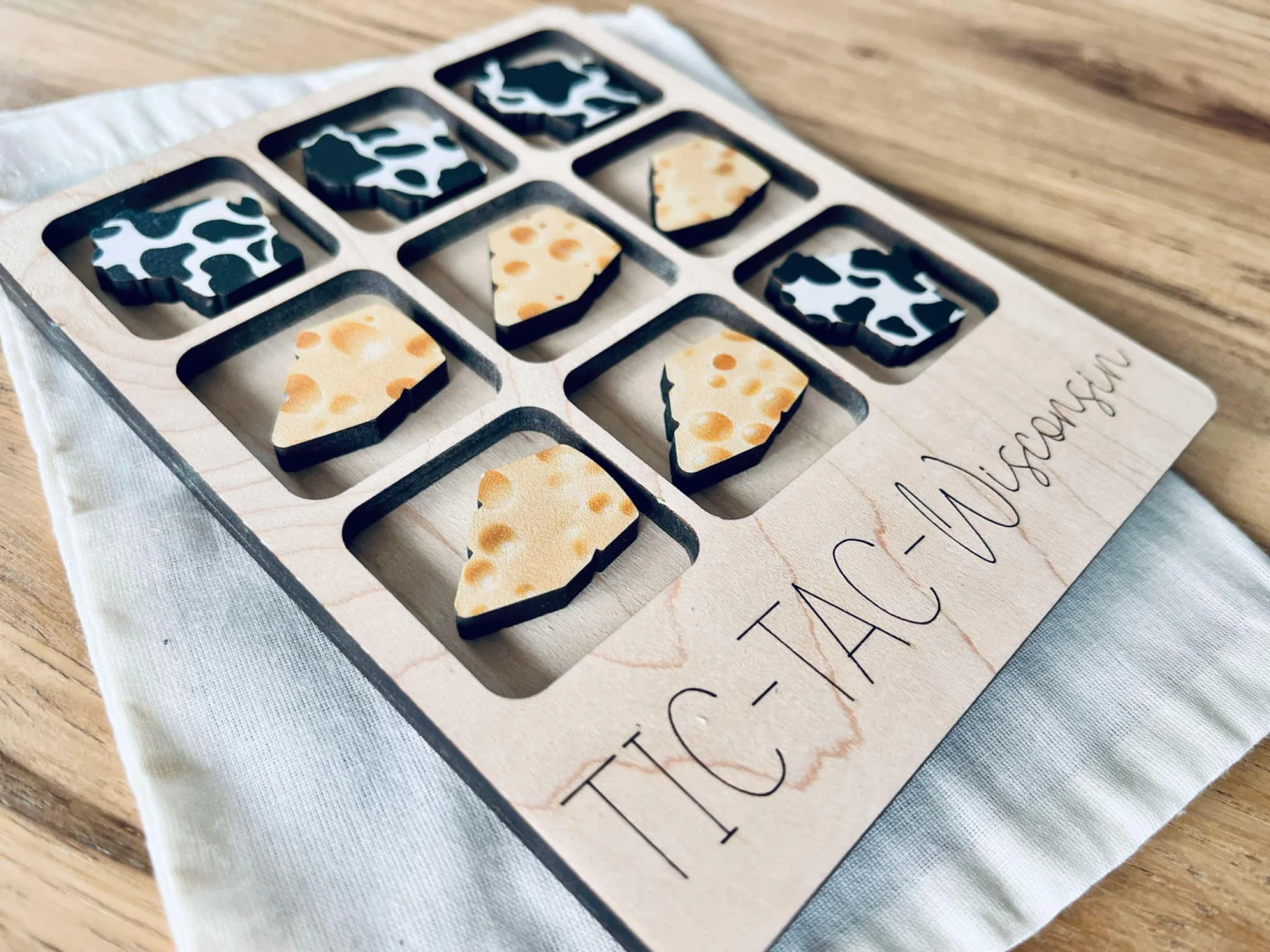 Fun Wisconsin Tic Tac Toe Travel Game – Laser Cut Wood With Cheese & Cow Print Pieces 3 Fun Wisconsin Tic Tac Toe Travel Game – Laser Cut Wood With Cheese & Cow Print Pieces - Image 3
