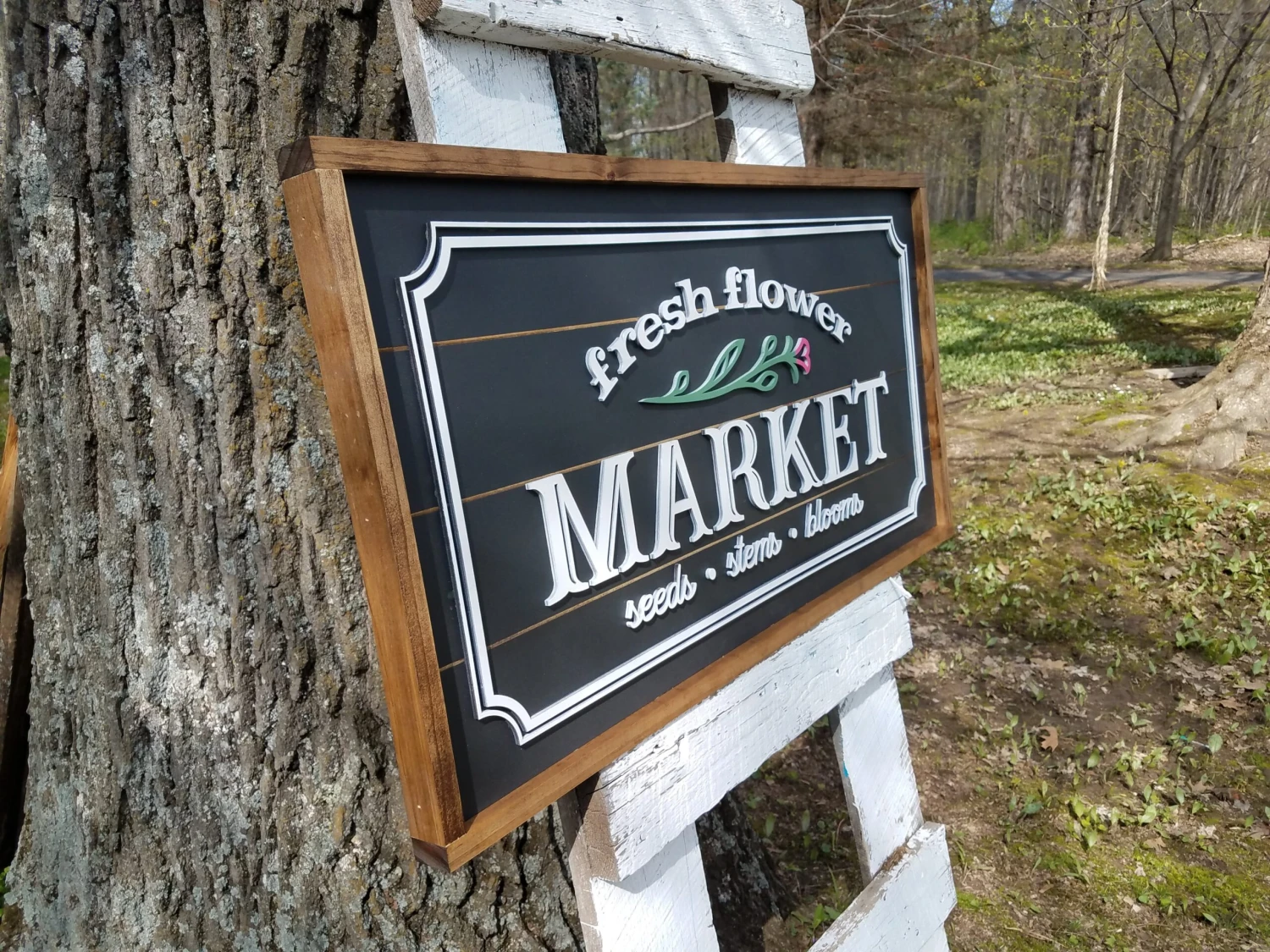 Flower Market Farmhouse Sign | Raised Lettering Farmhouse Sign With Shiplap 3 Flower Market Farmhouse Sign | Raised Lettering Farmhouse Sign With Shiplap - Image 3