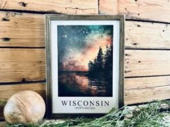 Wisconsin Northwoods Wall Art - Framed Night Sky Print With Lake & Trees | Northern Lights | Cabin Decor | Nature-Inspired Wisconsin Gift -The Farmer’s Wife WI Deals Store 4b60ec9a 76e6 4434 862f d0b2146146c3