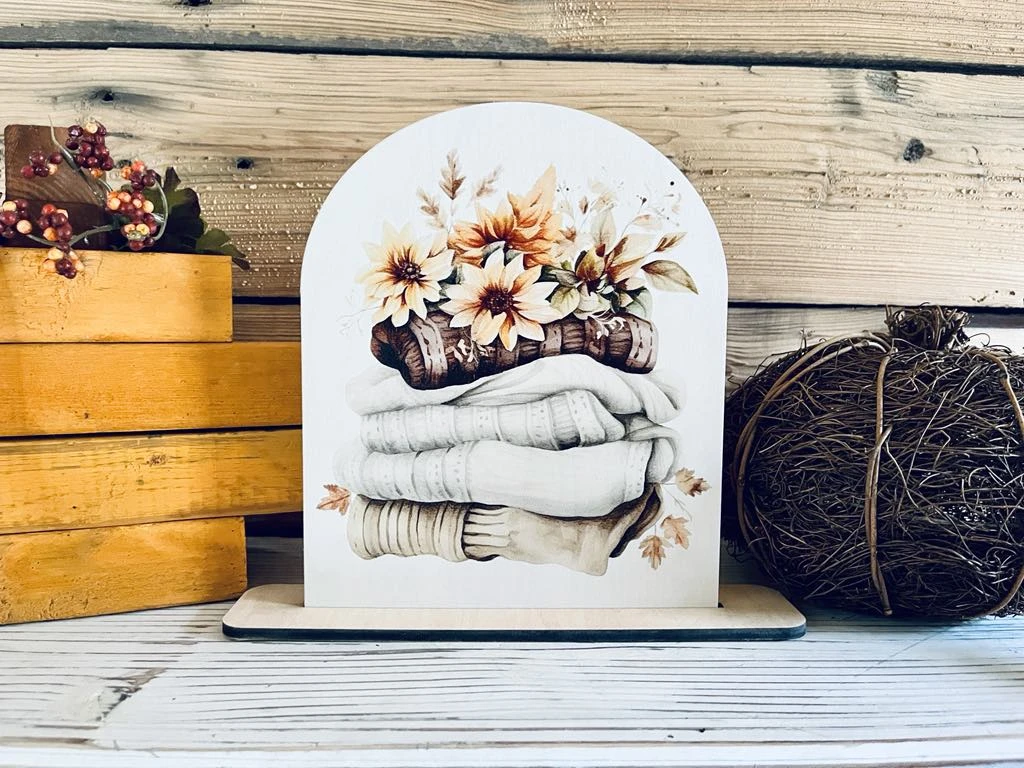 Fall Sweater Weather Shelf Sitter Sign | Cozy Autumn Decor With Sunflowers & Pumpkins | UV Printed Wood Sign For Tiered Tray Display 5 Fall Sweater Weather Shelf Sitter Sign | Cozy Autumn Decor With Sunflowers & Pumpkins | UV Printed Wood Sign For Tiered Tray Display - Image 5