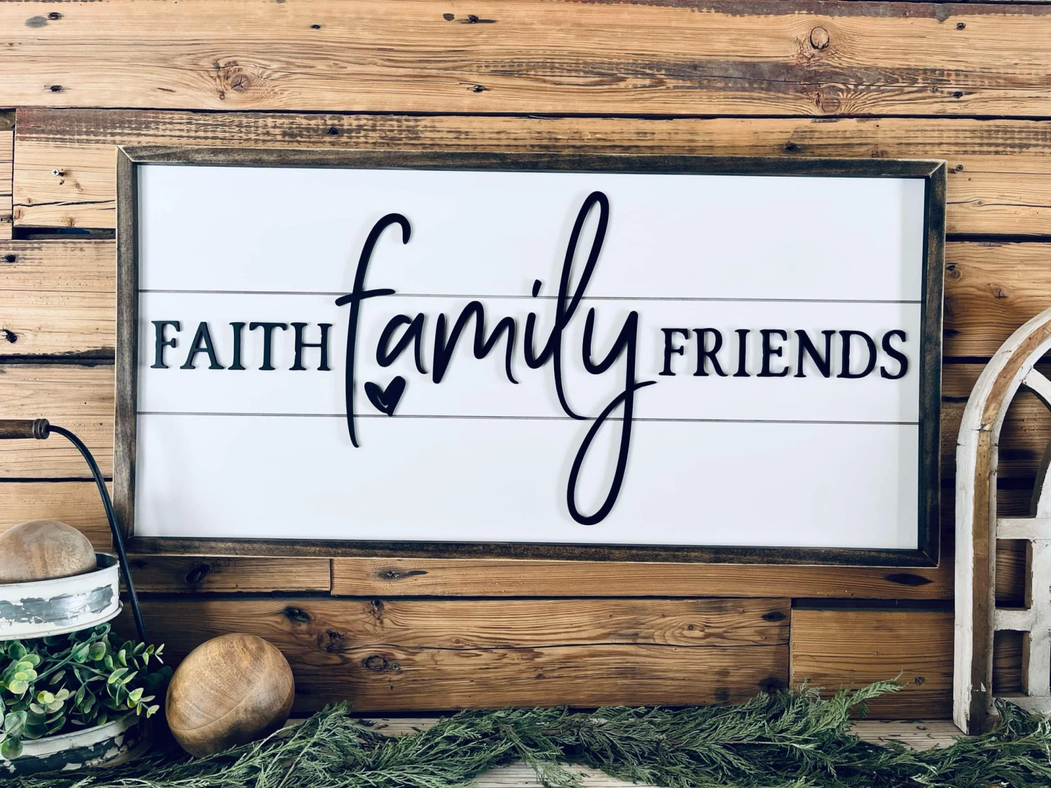 Faith Family Friends Sign | Raised Lettering Farmhouse Sign With Shiplap 1 Faith Family Friends Sign | Raised Lettering Farmhouse Sign With Shiplap