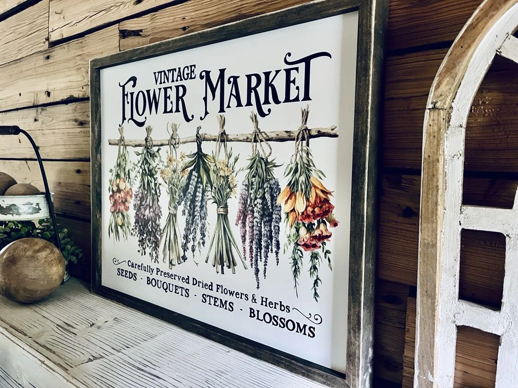 Vintage Flower Market Sign Set – Dried Floral Wall Art – Botanical Farmhouse Decor – Framed Herb Bouquet Prints – Kitchen Or Garden Art 8 Vintage Flower Market Sign Set – Dried Floral Wall Art – Botanical Farmhouse Decor – Framed Herb Bouquet Prints – Kitchen Or Garden Art - Image 8