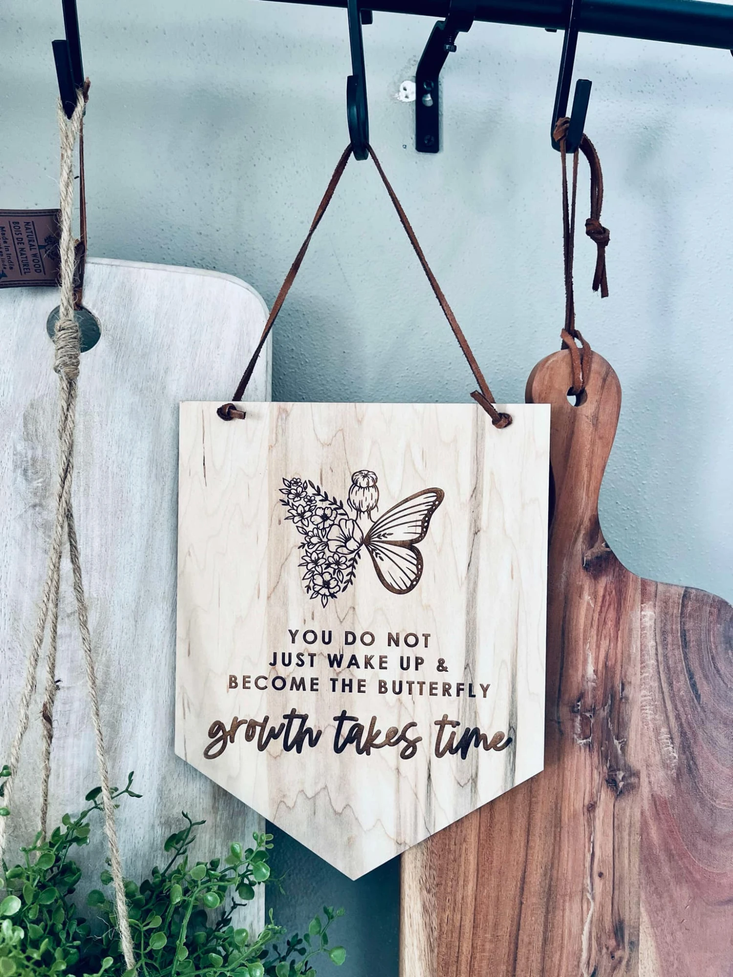 Growth Takes Time" Engraved Maple Wood Sign - Inspirational Wall Decor - Butterfly And Floral Design - Motivational Gift For Home Or Office 2 Growth Takes Time" Engraved Maple Wood Sign - Inspirational Wall Decor - Butterfly And Floral Design - Motivational Gift For Home Or Office - Image 2