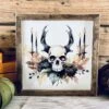Skull Halloween Wall Art | Framed Fall Gothic Decor | UV Printed Skull And Candle Sign | Spooky Autumn Home Accent | 12x12 Print