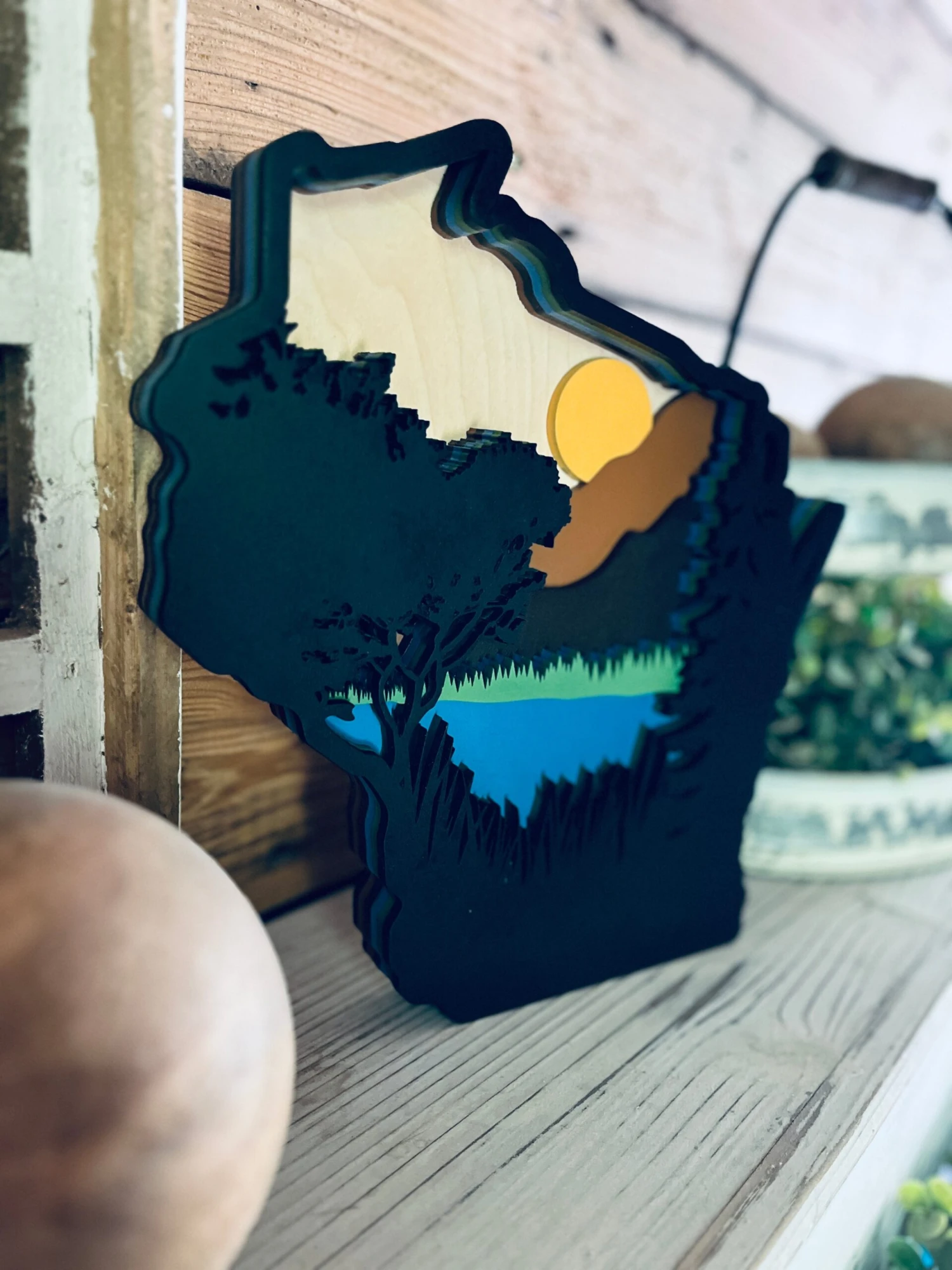 Layered Wisconsin Lake Cutout | Rustic WI Home Decor 3 Layered Wisconsin Lake Cutout | Rustic WI Home Decor - Image 3