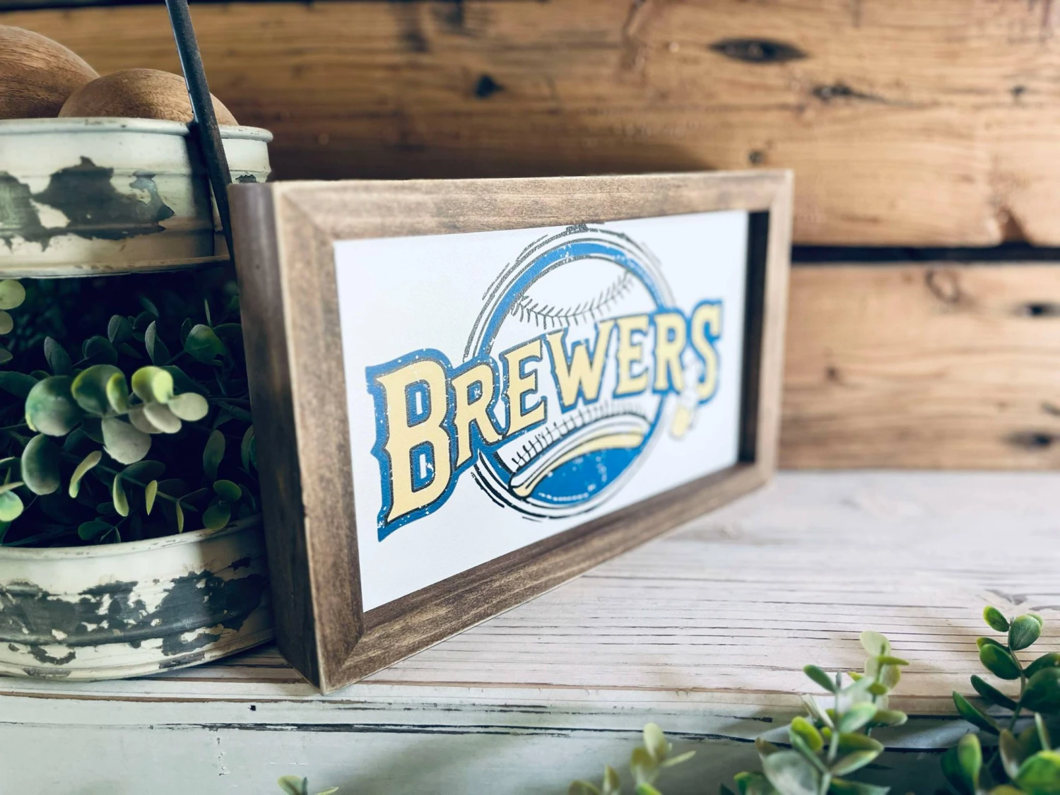 Farmhouse Baseball Wall Art – ‘Brewers’ Sign With Beer Mug And Bat Design, Framed Sports Decor For Man Cave Or Game Room, Wisconsin Fan Gift 2 Farmhouse Baseball Wall Art – ‘Brewers’ Sign With Beer Mug And Bat Design, Framed Sports Decor For Man Cave Or Game Room, Wisconsin Fan Gift - Image 2