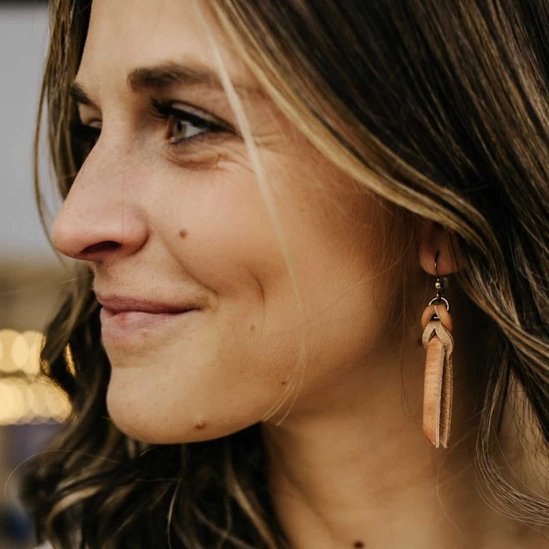 Handcrafted Full-Grain Leather Braided Earrings: Natural 6 Handcrafted Full-Grain Leather Braided Earrings: Natural - Image 6