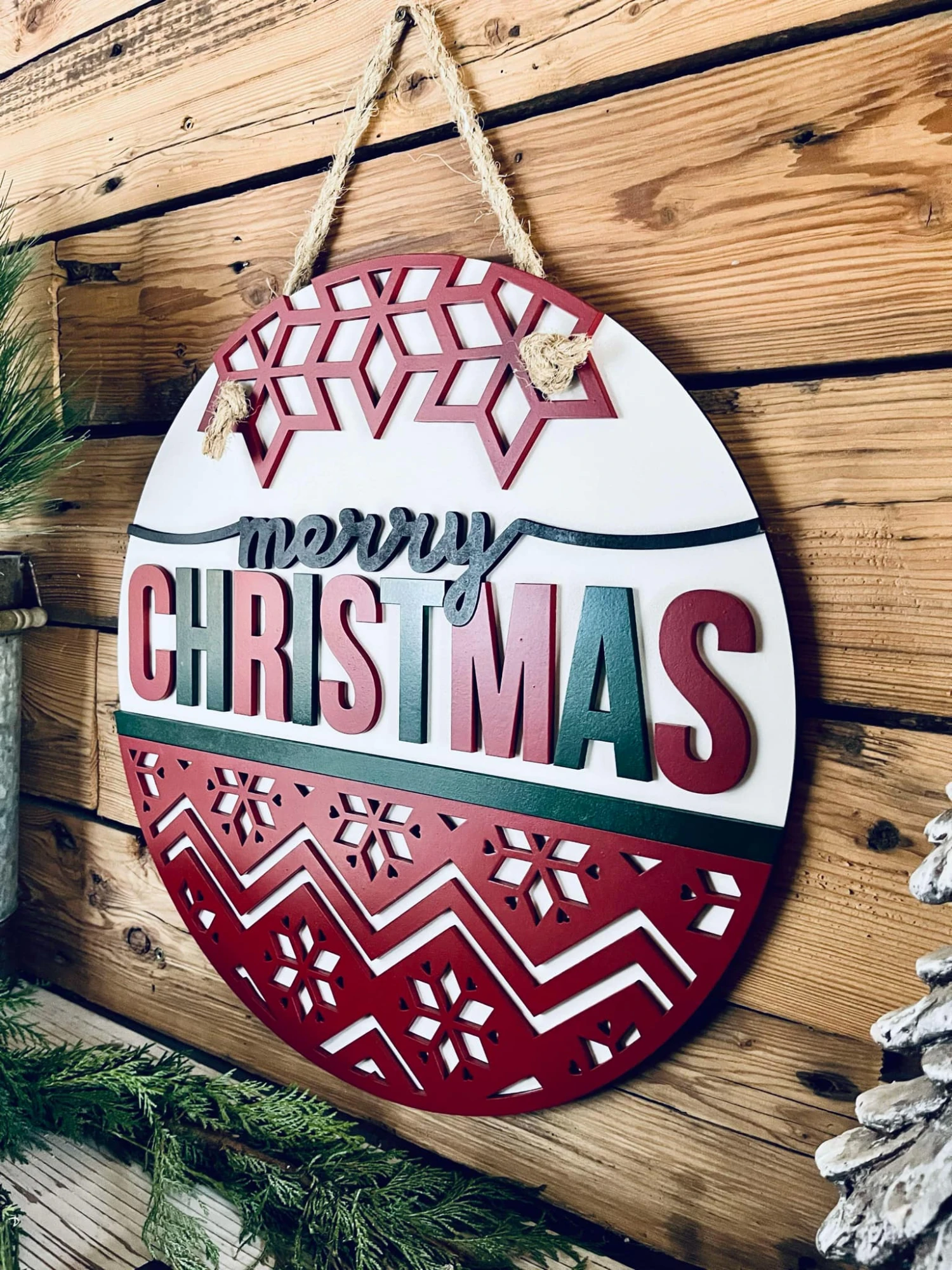 READY TO SHIP - Merry Christmas Round Sign | Porch Door Hanger | Front Door Decor 2 READY TO SHIP - Merry Christmas Round Sign | Porch Door Hanger | Front Door Decor - Image 2