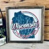 Vintage Wisconsin Wall Sign | The Badger State Decor | Square Wooden UV Printed Design