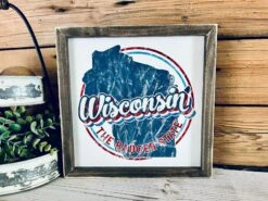 Vintage Wisconsin Wall Sign | The Badger State Decor | Square Wooden UV Printed Design