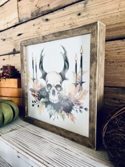 Skull Halloween Wall Art | Framed Fall Gothic Decor | UV Printed Skull And Candle Sign | Spooky Autumn Home Accent | 12x12 Print -The Farmer’s Wife WI Deals Store 664e4391 ea9d 42de ad18 6109e2accc55