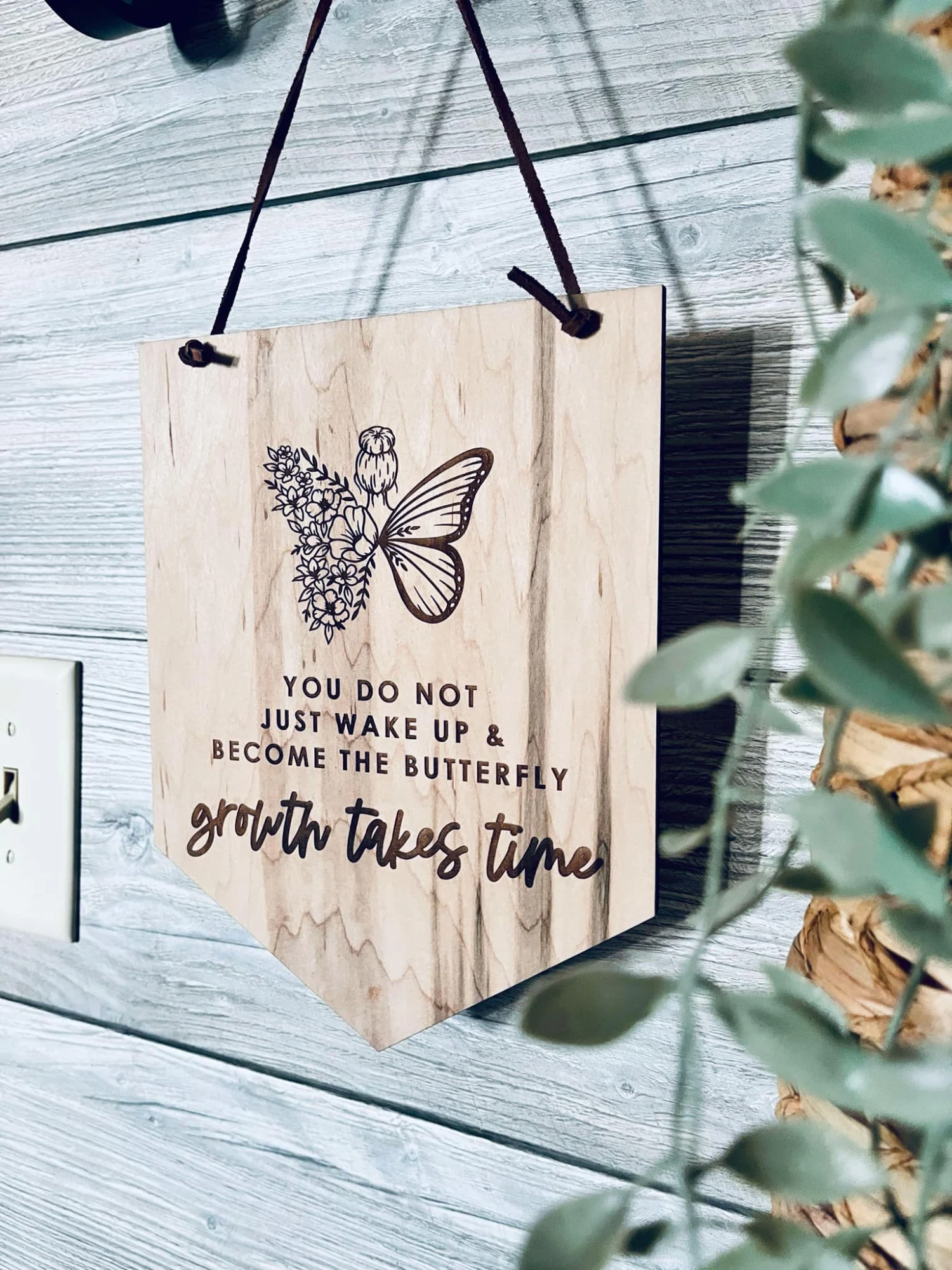 Growth Takes Time" Engraved Maple Wood Sign - Inspirational Wall Decor - Butterfly And Floral Design - Motivational Gift For Home Or Office 5 Growth Takes Time" Engraved Maple Wood Sign - Inspirational Wall Decor - Butterfly And Floral Design - Motivational Gift For Home Or Office - Image 5