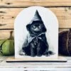 Black Cat Halloween Shelf Sitter | Witch Cat Wood Sign | Spooky Fall Decor | Gothic Cat Art | UV Printed Halloween Decoration