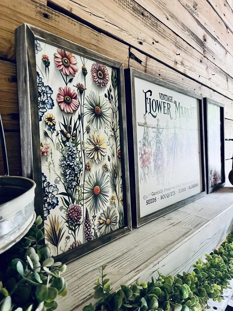 Vintage Flower Market Sign Set – Wildflower Wall Art – Botanical Framed Prints – Garden-Inspired Farmhouse Decor – UV Printed Wood Signs 4 Vintage Flower Market Sign Set – Wildflower Wall Art – Botanical Framed Prints – Garden-Inspired Farmhouse Decor – UV Printed Wood Signs - Image 4