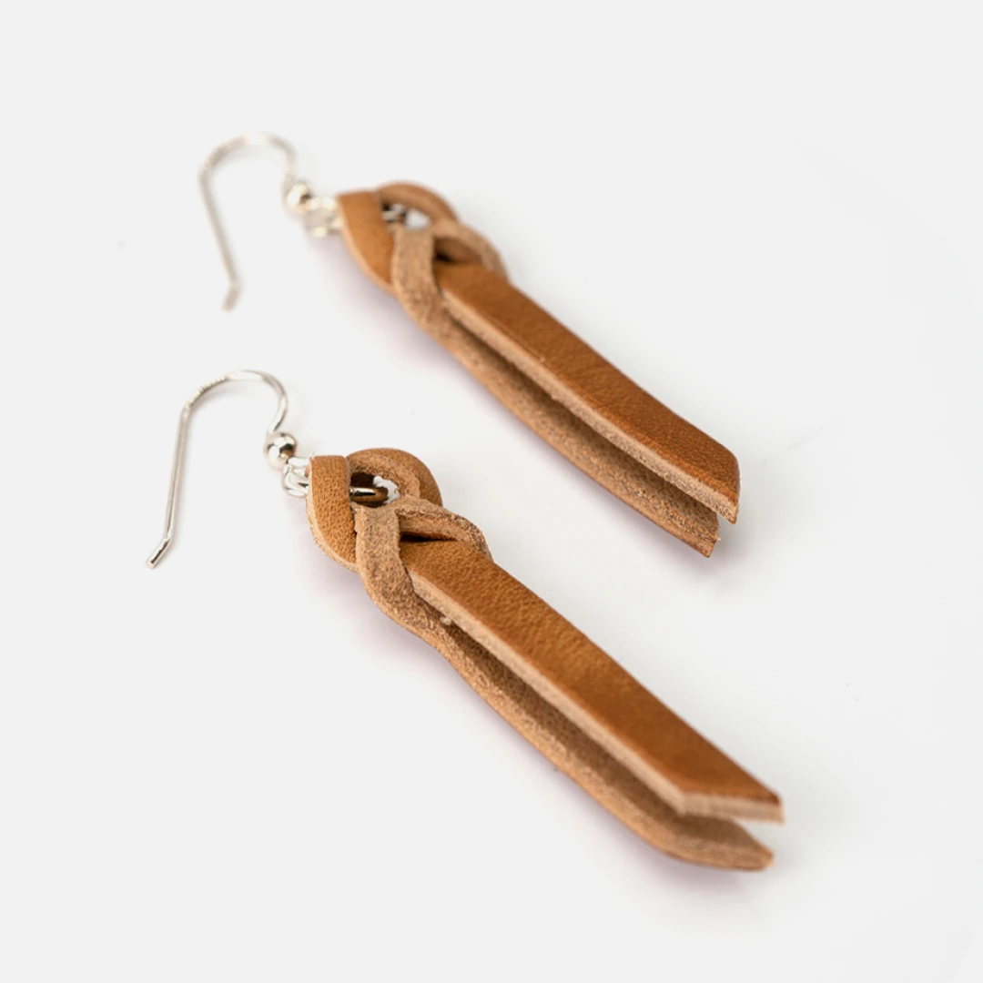 Handcrafted Full-Grain Leather Braided Earrings: Natural 8 Handcrafted Full-Grain Leather Braided Earrings: Natural - Image 8