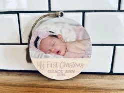 Personalized Photo Ornament – Custom Picture Keepsake, Memorial, Baby’s First Christmas, Anniversary Gift, UV Printed On Maple Wood
