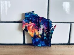 Northern Lights Wisconsin Magnet | Aurora Borealis & Northwoods Pine Trees | WI Northwoods Fridge Magnet