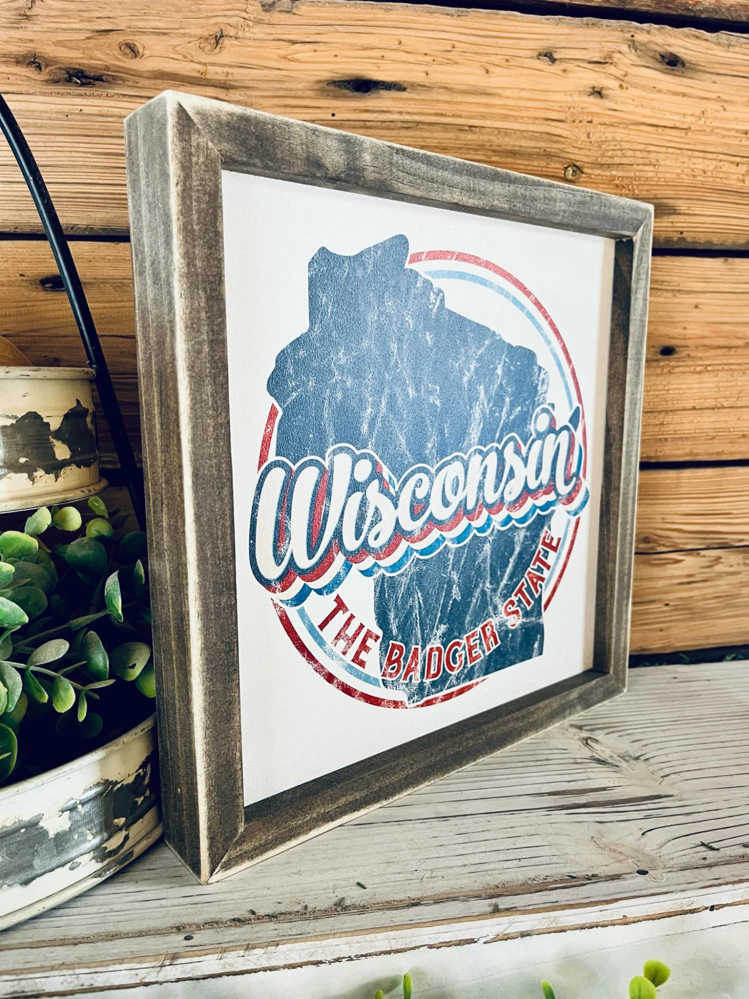 Vintage Wisconsin Wall Sign | The Badger State Decor | Square Wooden UV Printed Design 2 Vintage Wisconsin Wall Sign | The Badger State Decor | Square Wooden UV Printed Design - Image 2