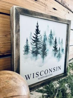 Northwoods Pine Trees Watercolor Sign – Rustic Wood Framed Wall Art – Wisconsin Home Decor – Cabin & Lodge Aesthetic – Printed Artwork Gift -The Farmer’s Wife WI Deals Store 89806eb8 24fa 4f27 a561 87b1866ff093