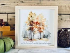 Framed Autumn Tree Print With Inspirational Quote | Fall Wall Art | Watercolor Forest Decor | Seasonal Home Sign | Rustic Farmhouse Style