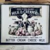 Vintage Country Dairy Cow Farmhouse Sign | Milk And Cream Co Kitchen Wall Art | Rustic Barn Decor With Flowers And Cow | Butter Cream Cheese Milk