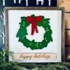Christmas Wreath Sign | Farmhouse Winter Sign | Happy Holidays Framed Sign